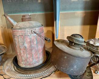 Old gas can and road flare