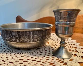 Scandinavian pewter bowl and cordial