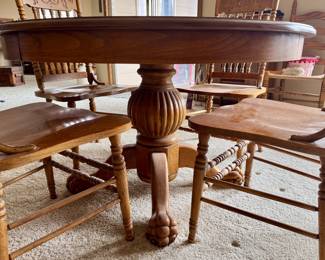 Oak claw foot pedestal table with 4 chairs 