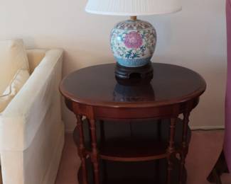 floral  lamp  and  oval  lamp  table