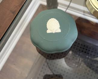 Wedgewood Sage Green Jasperware Shell Trinket Bowl With Lid 