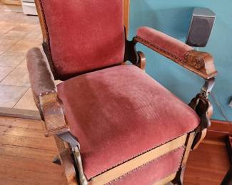 Antique Wooden Barber's Chair - Circa Early 20th Century.