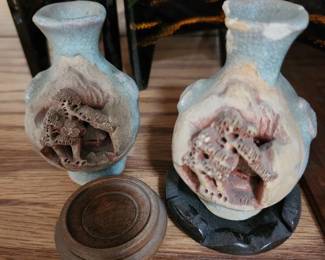 Japanese Vintage Bank Ware miniature pottery vases.