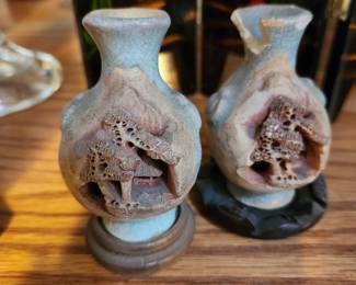 Japanese Vintage Bank Ware miniature pottery vases. 