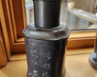 Antique Chinese Pewter Tea Caddy. 