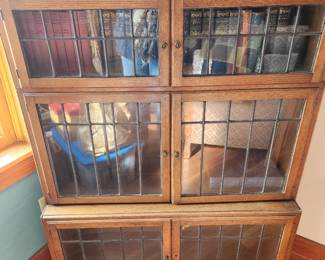 Antique/Vintage Barrister/Stacking Bookcase....Oak and Leaded Glass.