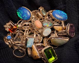 Abundance of Sterling Gem Stone Rings! 