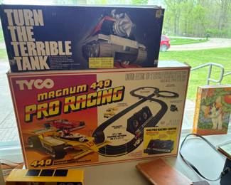 . . . vintage Turn the Terrible Tank and Tyco Magnum 440 Pro Racing set