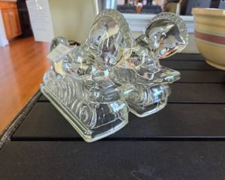 Art deco heavy glass bookends