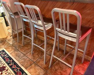 EMECO Navy Aluminum with leather seat bar stools, HIGH END