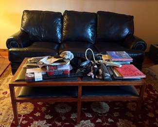 Leather Top reversible Coffee Table with Black Leather Sofa