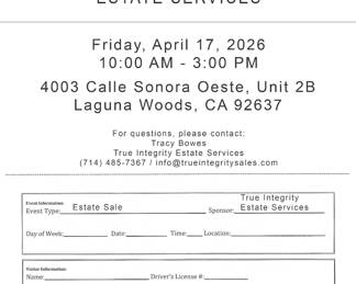 Laguna Woods Estate Sale Access Permit