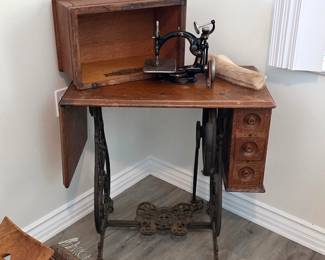 Antique Treadle Sewing Machine with Cabinet