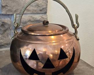 Solid Copper Jack O Lantern Kettle With Brass Handle