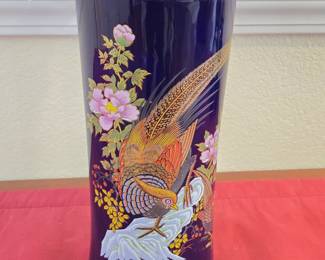 Vintage Kutani Cobalt Blue Pheasant Vase