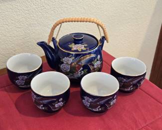 Japanese Cobalt Blue Pheasant Tea Set