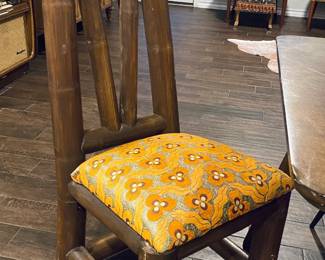 Vintage bamboo dining chairs, recovered cushion, set of 2.