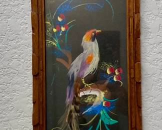 Vintage Mexican feather art, set of 2