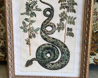 ornate framed snake art- new