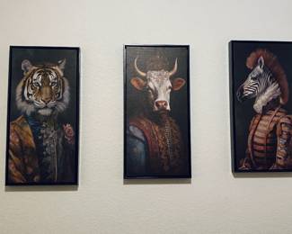 Funny animal art, set of 3- new