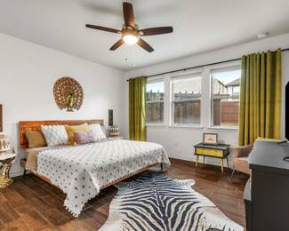 King sized bed, Hybrid mattress- 2 years old, boho bedding, MCM solid wood bed frame, green velvet curtains- new