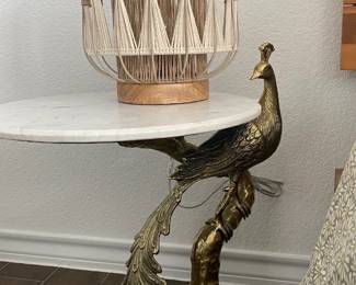 Brass and marble peacock table, new