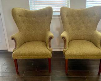 Vintage set of 2 tweed wingback chairs. 