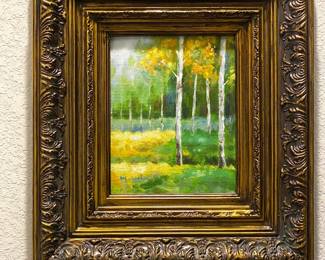 Authentic oil painting with ornate frame.
