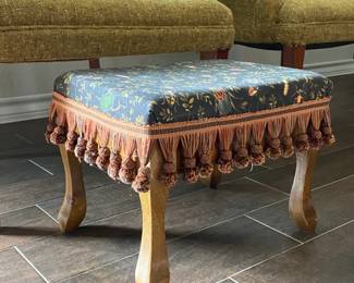 vintage wood foot stool restored and recovered. 