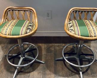 vintage counter height rattan and chrome stools, recovered. 