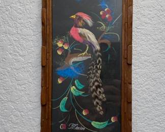 Vintage Mexican feather art, set of 2