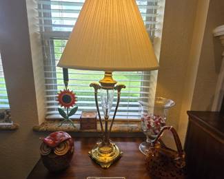 we have a large selection of lamps.  Featured here is one of a pair of heavy brass & glass ... very classy!