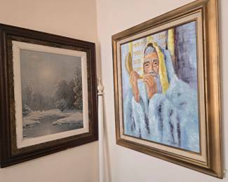 Framed art. Picture of man is original art by Shirley Katz