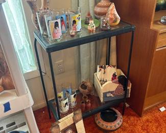 Native American pottery collection, picture frame glasses artwork