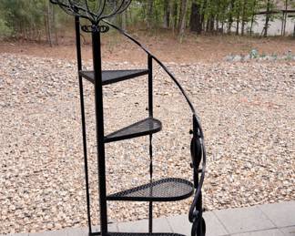 vintage black rod iron spiral plant holder