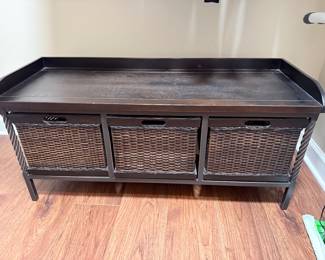 closet bench with baskets