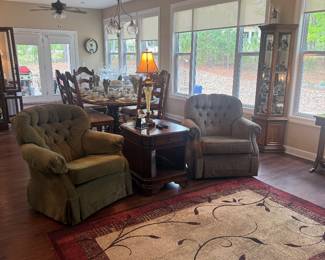 Pair green swivel club chairs