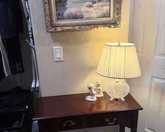 closet table and lamp vignette