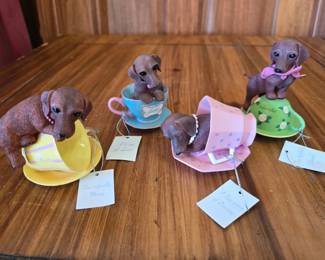 Set of 4 Dachshund Teacup Figurines