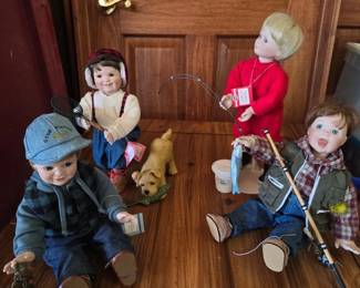 AshtonDrake FishingThemed Boy Dolls Set of 4 with Accessories