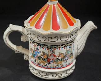 Colorful CircusThemed Ceramic Teapot