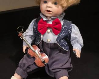 Porcelain Boy Doll with Violin and Bow