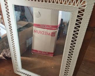Vintage WickerLook Plastic Wall Mirror