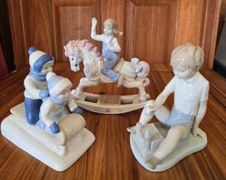 LladroEsque Porcelain Figurines Set of Three Children at Play