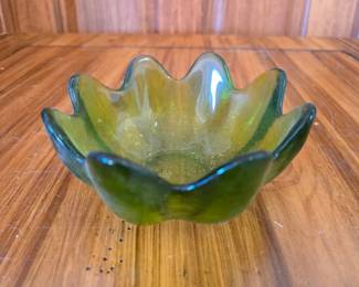 Green Glass Flower Bowl