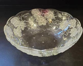 Floral Etched Glass Serving Bowl