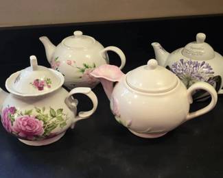 Set of Four Feminine Floral Teapots