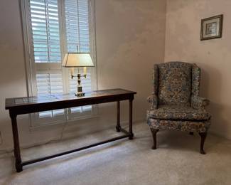 Sofa Table and Upholstered Wingback Chair