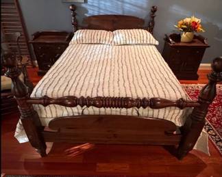 Vintage Ethan Allen pine double bed and nightstands