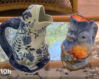 Baum Bros. frog pitcher and rooster pitcher handmade in Greece